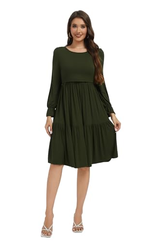 Smallshow Women's Ruffle Maternity Nursing Dress Long Sleeve - color: Army Green, size: Medium