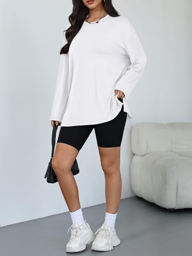 Trendy Queen Womens Oversized Side Slit Long Sleeve Shirts Fall Tops - color: White, size: Small
