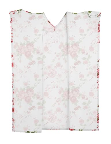 Hospital Gowns for Women Open Back Snap Post Shoulder Surgery Gown - color: Red and White Flower, size: Small