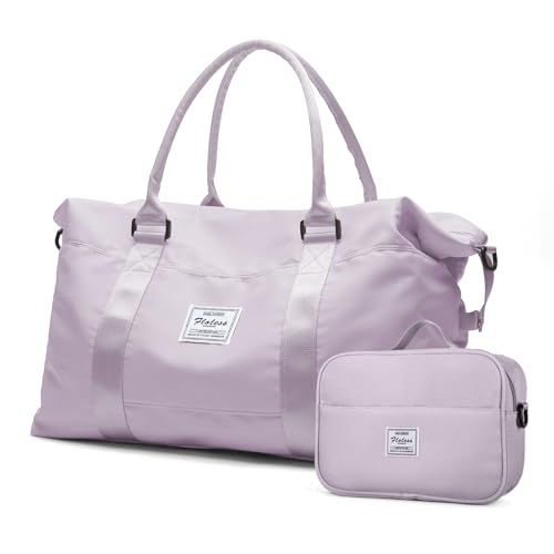 Travel Duffel Bags for Women,Carry-On Weekender Overnight Bag - color: Light Purple, size: Extra Large