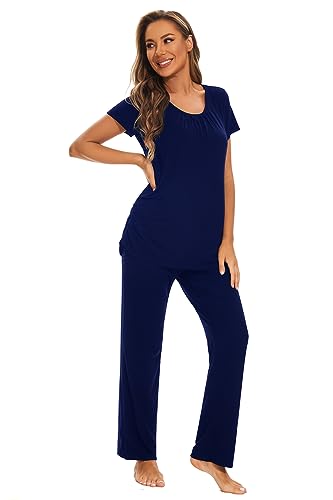Smallshow Women's Maternity Nursing Pajamas - color: Navy, size: X-Large