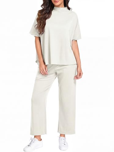 PrinStory Womens Lounge Set Summer 2 Piece Matching Sets - color: Beige, size: XX-Large