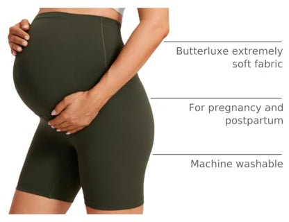 CRZ YOGA Maternity Biker Shorts 6" - color: Olive Green, size: Large