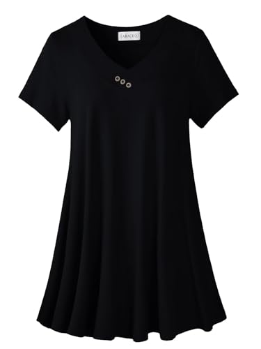 LARACE Plus Size Tops for Womens Button Down Tunics Shirts Summer Blouses - color: Black, size: 1X