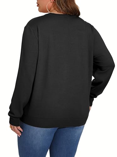 OLRIK Plus Size Long Sleeve Crewneck Cardigan Classic Fall Knit - color: Black, size: 1X
