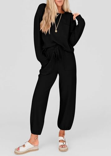 KIRUNDO Lounge Sets for Women 2026 Fall Comfy Postpartum Going Home Outfits - color: Black, size: X-Large