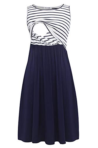 Smallshow Women's Sleeveless Nursing Dresses - color: Navy Stripe-navy, size: Small
