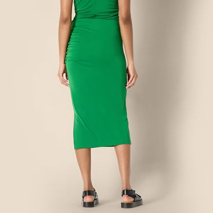 Amazon Essentials Women's Slim-Fit Ruched Matte Jersey Midi Skirt with Side Slit (Top Sold Separately) - color: Emerald Green, size: Medium