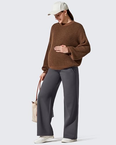 G4Free Flurrylux Fleece Lined Maternity Wide Leg Pants Pregnancy Sweatpants - color: Dark Gray, size: Small