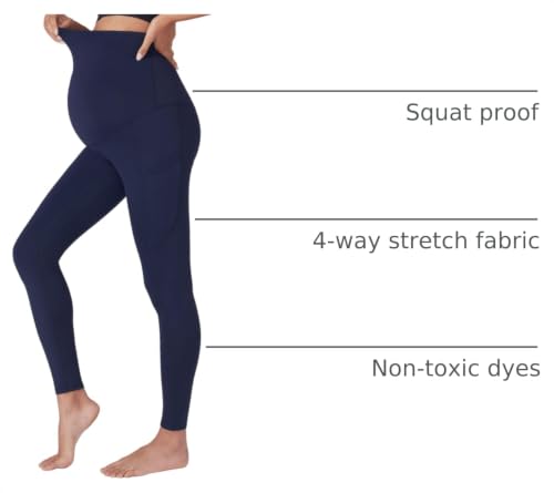 POSHDIVAH Maternity Workout Leggings Pregnancy Yoga Pants Pockets - color: 2pcs Black Navy, size: Medium