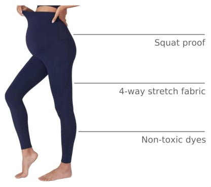 POSHDIVAH Maternity Workout Leggings Pregnancy Yoga Pants Pockets - color: 2pcs Black Navy, size: Medium