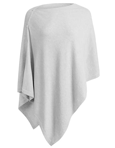 PULI Women's Versatile Knit Shawl Poncho Sweater Button Scarf - color: Light Smoky Gray