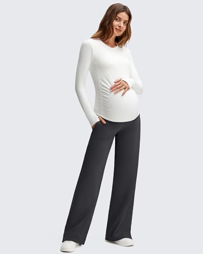G4Free ShiftReady Maternity Dress Pants Wide Leg Pregnancy Work Tousers - color: Black, size: Medium