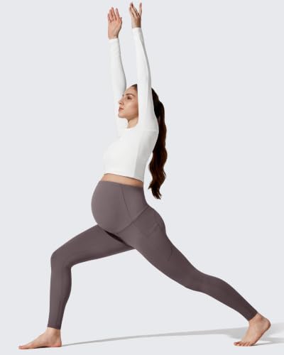 G4Free BareFeel Fleece Lined Maternity Leggings with Pockets Winter - color: Taupe, size: Medium