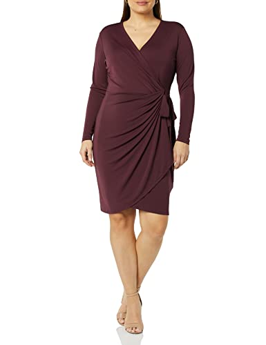 Amazon Essentials Women's Long Sleeve Classic Wrap Dress, V Neck, Pleated, Midweight Fabric (Available in Plus Size) - color: Burgundy, size: Small
