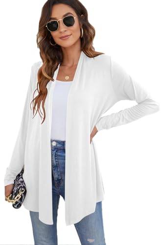 Ladlop Women's Lightweight Open Front Cardigans Long Sleeve Casual Soft Drape Fall Cardigan - color: White, size: Large