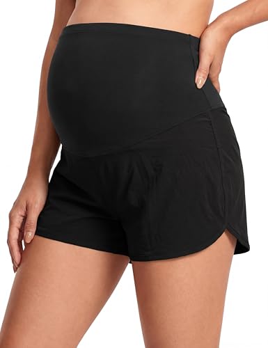 Maternity Athletic Shorts Over Belly Pregnancy Short - color: Black, size: Medium