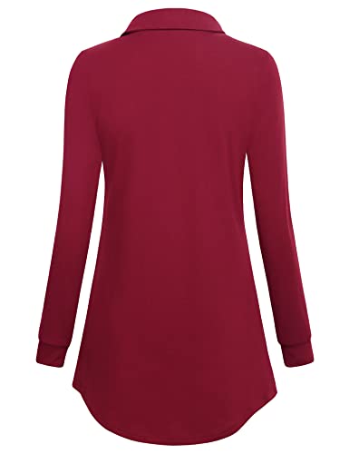 Gaharu Women's Swing Tunic Notch Collar Ladies Button Sweatshirt Long Sleeve Pullover Shirt Tops - color: Berry Red, size: Large