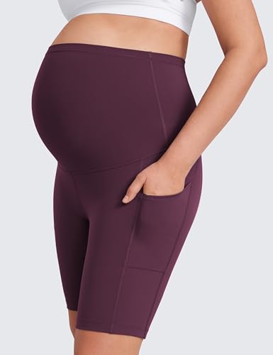 CRZ YOGA Maternity Biker Shorts Pockets 8" - color: Deep Purple, size: Large
