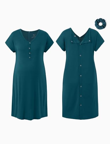 PATPAT Maternity Labor and Delivery Gown, Womens Hospital Gown with Pockets - color: Teal, size: Medium (Fit S/M)