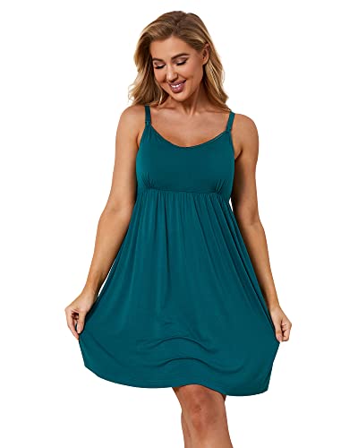 Sosolism Women's Maternity Nursing Nightgown Built-in Pad S-XXL - color: A-green, size: Large