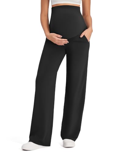 G4Free EverGoing Maternity Pants Over the Belly Pregnancy Work Trousers - color: Black, size: Medium