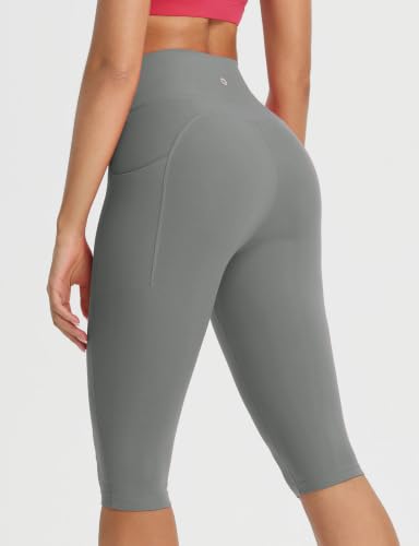baleaf Womens Capri Leggings with Pockets V Waistband - color: Dark Gray, size: XX-Large