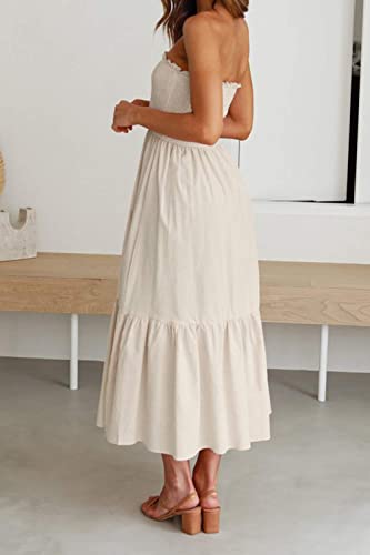 ZESICA Women's 2026 Summer Boho Strapless Maxi Dresses - color: Solidbeige, size: X-Large