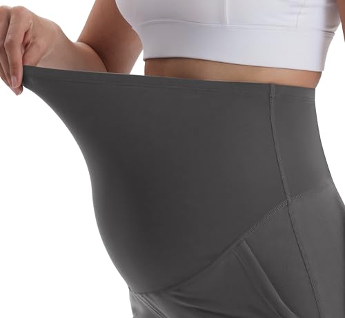 Maternity Pants Wide Leg Stretchy Pregnancy Trousers - color: Dark Grey, size: Medium