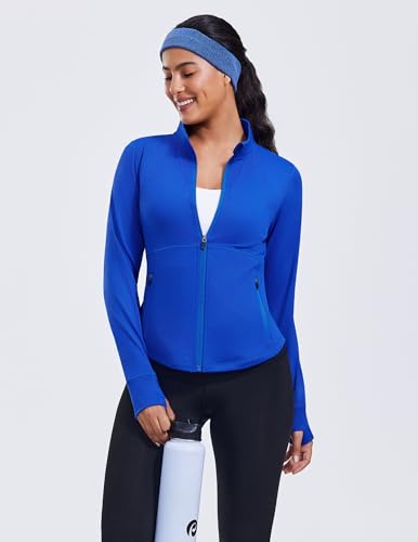 PINSPARK Women's Cropped Workout Jacket Lightweight Full Zip Running Jacket - color: Royal Blue, size: Small