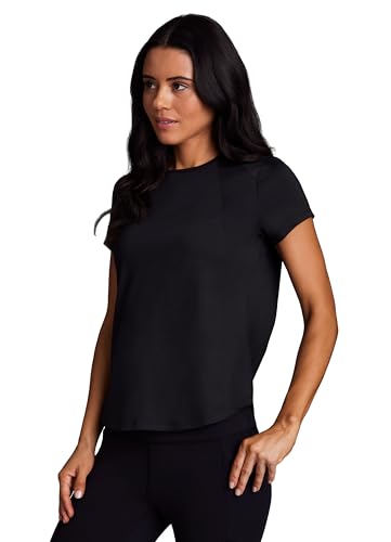 RBX Active Women's Workout Top with Mesh Panels, Breathable Quick Drying Gym Running T-Shirt, with Plus Sizes - color: Black, size: Medium