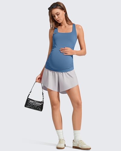 G4Free BareFeel Maternity Tank Tops with Removable Pads Pregnancy Clothes - color: Blue Gray, size: X-Small