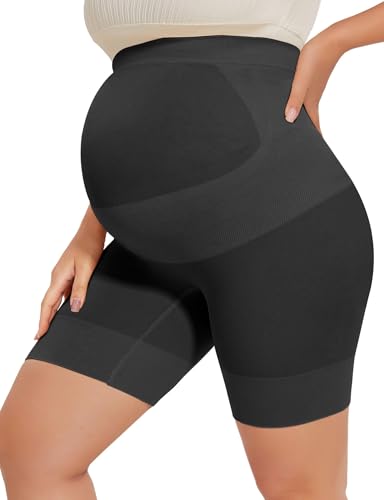 Peauty Seamless Maternity Shapewear Over Bump Pregnancy Shorts - color: Black, size: Large