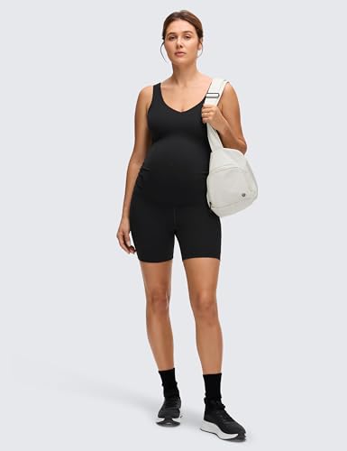 CRZ YOGA Maternity V Neck Romper - color: Black, size: X-Large