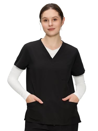 COZYFIT Women’s Underscrub Tee, V-Neck Long Sleeve Undershirt - color: White, size: Small