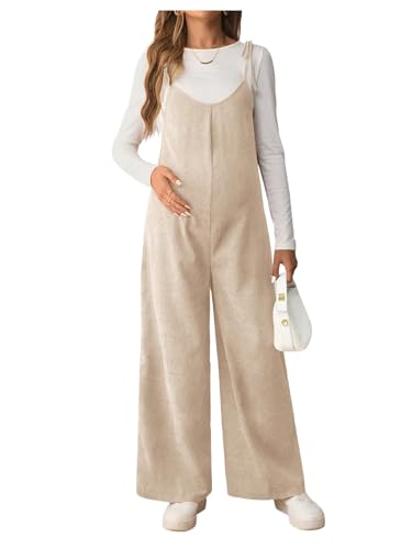 OYOANGLE Women's Maternity Overalls Spaghetti Strap Pregnancy Jumpsuits - color: Apricot, size: Small