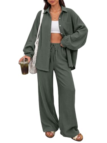 LILLUSORY Womens 2 Piece Matching Lounge Sets Oversized Fall Outfits - color: Army Green, size: X-Large