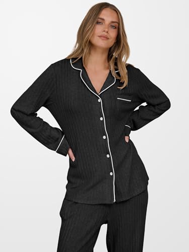ANRABESS Women 2 Piece Pajama Lounge Sets 2026 Fall Outfits - color: Black, size: Medium