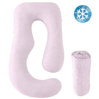 Sasttie Cooling Pregnancy Pillow Cover for 57-inch Maternity Pillow, Pink - color: Pink