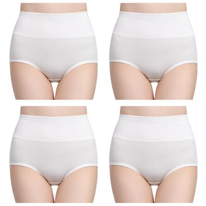 wirarpa Women's Cotton Underwear High Waisted Ladies Panties Full Coverage Briefs 4 Pack (Regular & Plus Size) - color: White - Set 23, size: X-Small