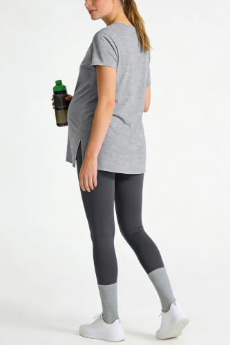 Women's Maternity Shirts Short Sleeve Split Hem Pregnancy Tops Clothes - color: Light Grey, size: Small