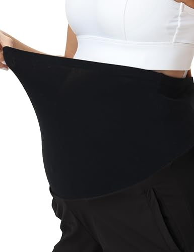 Foucome Women's Maternity Cargo Joggers with 4 Zipper Pockets - color: Black, size: Large