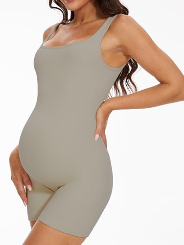 BDITANLE Maternity Workout Romper Pregnancy Yoga Ribbed One Piece Seamless Tank Top Jumpsuit - color: 08grey, size: Large