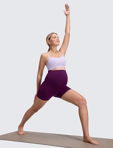 CRZ YOGA Maternity Biker Shorts 4" - color: Plum Magenta, size: Medium