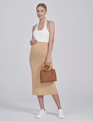 POSHDIVAH Maternity Skirt Over The Belly - color: Khaki, size: Small