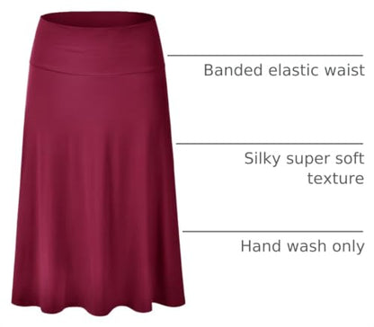 EIMIN Women's Solid Flared Lightweight Elastic Waist Classic Midi Skirt (S-3XL) - color: Est001_burgundy, size: 3X-Large