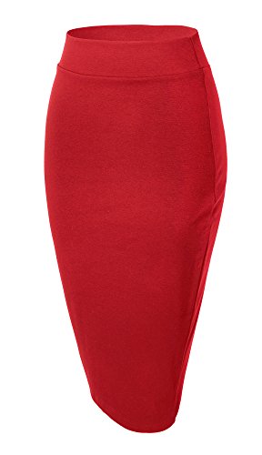 Urban CoCo Women's Elastic Waist Stretch Bodycon Midi Pencil Skirt - color: Red, size: XX-Large