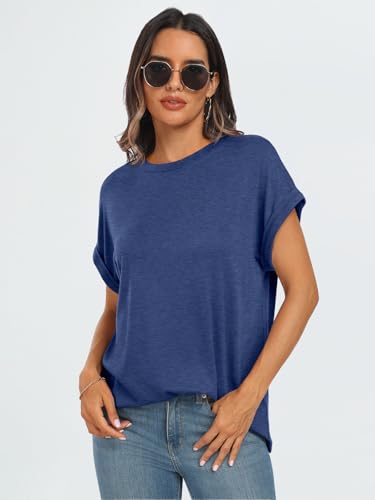 AUTOMET Women's Oversized Short Sleeve T Shirts Summer Tops - color: Blue, size: X-Large