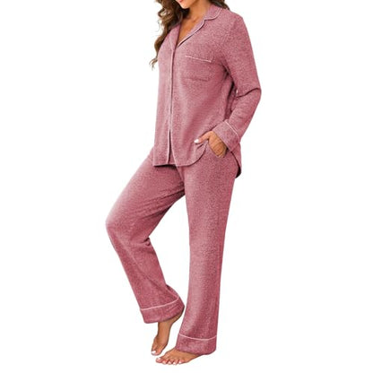 Pajamas for Women Set 2 Piece, Super-Soft Long Sleeve Postpartum PJS - color: Lake Red, size: Small