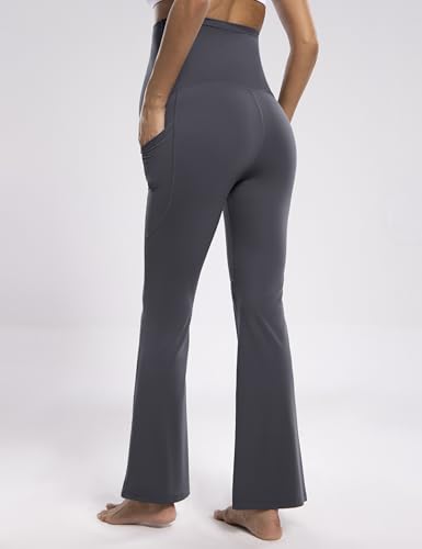 POSHDIVAH Maternity Flare Leggings with Pockets - color: Grey, size: Medium